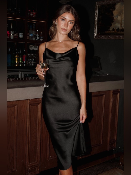 Petal & Pup Dresses & Skirts - New Petal & Pup Persia Black Satin Dress Women’s 14 Silky Sleek Date Night Event